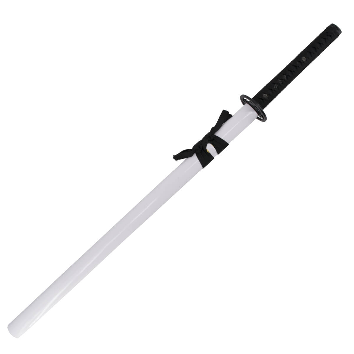 Katana funcional con hoja de acero damasco rojo y vaina blanca