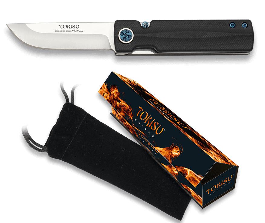 Navaja táctica TOKISU, con hoja de 7.00 cm y mango de G10 Negro