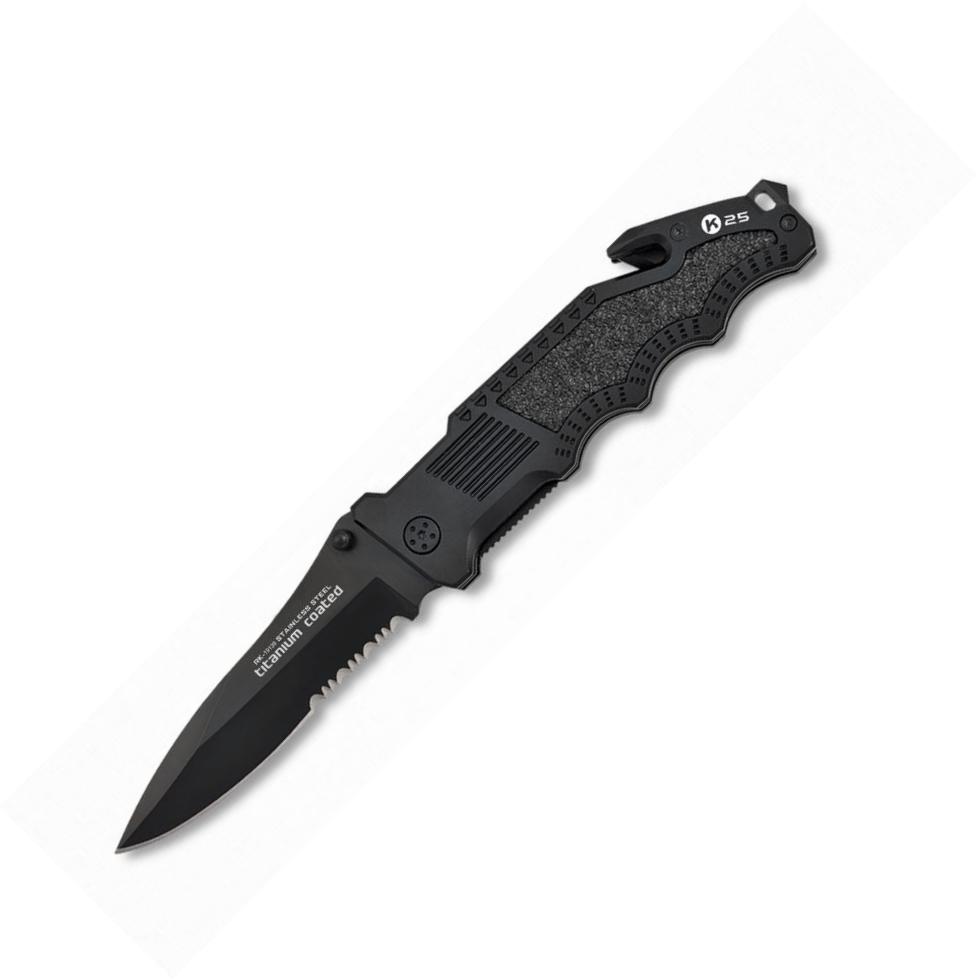 Faca dobrável tática K25 com bainha de nylon, cabo de alumínio pr...