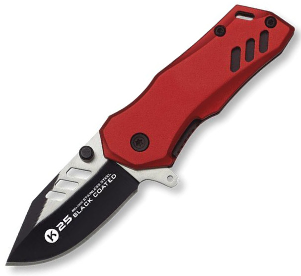 Faca dobrável tática K-25 com cabo de alumínio vermelho, clipe e ...