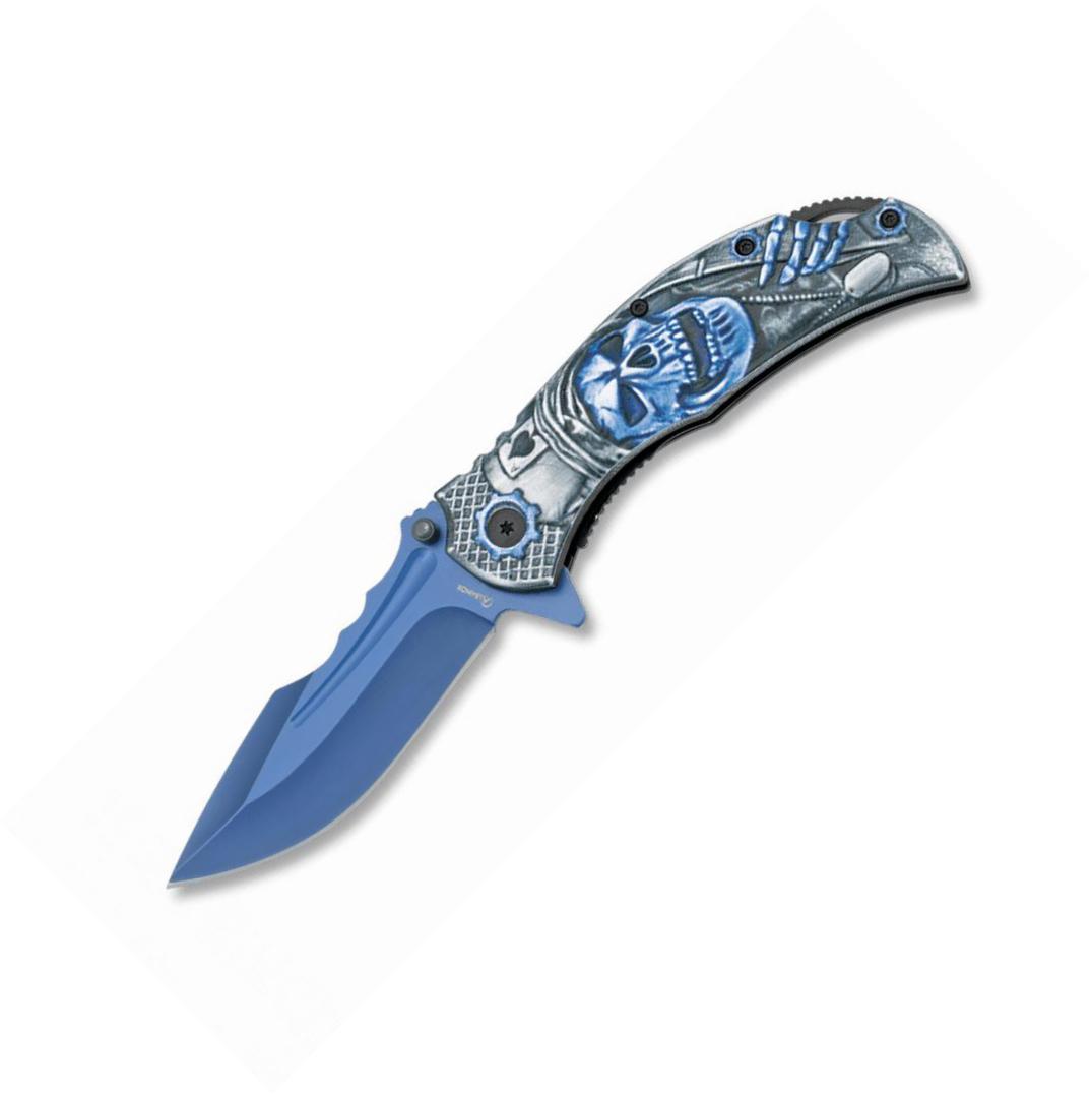 Canivete de caveira azul Albainox 3D e lâmina de 9 cm