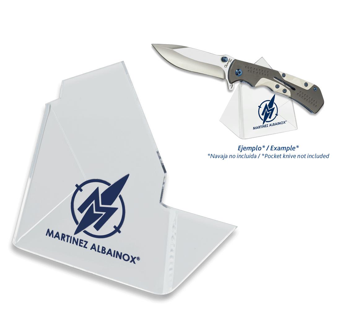 Peana individual de metacrilato, medidas de 6 x 7,5 x 5 cm