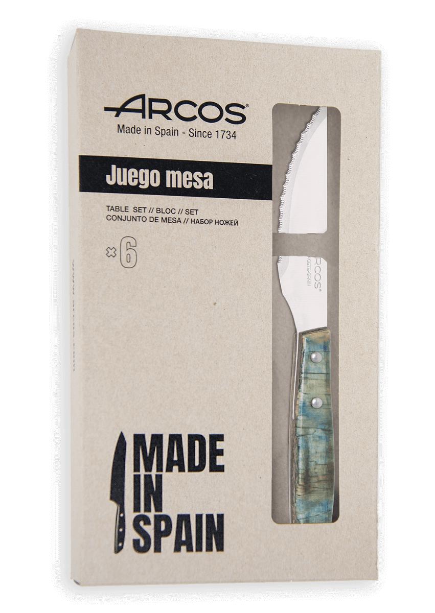 Set de 6 cuchillos chuleteros de madera de chopo comprimida azul Arcos