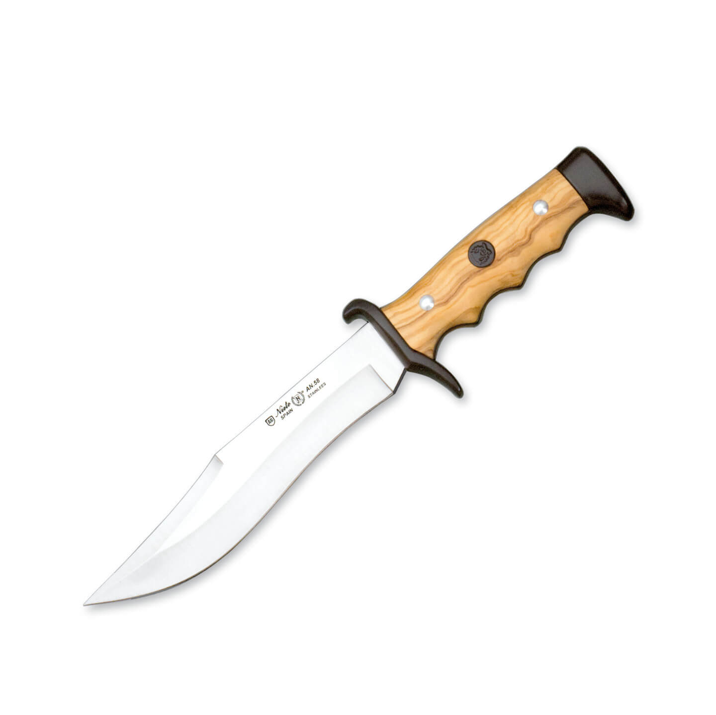 Cuchillo de caza Bowie Cetreria con mango de madera de olivo y ho...