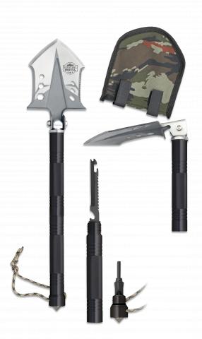 Pala profesional survival shovel negra desmontable con 12 usos