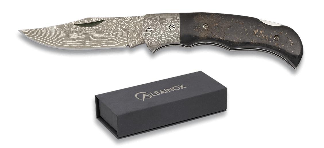 Navaja damasco de Albainox con mango de asta de buey, bloqueo lin...