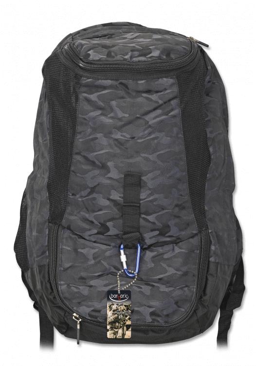 Mochila de color negro camuflaje con capacidad de 30 litros
