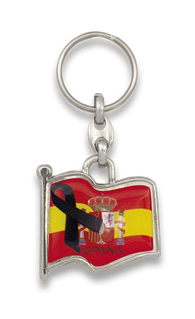 Porta-chaves com a bandeira e brasão de Espanha com crepe preto