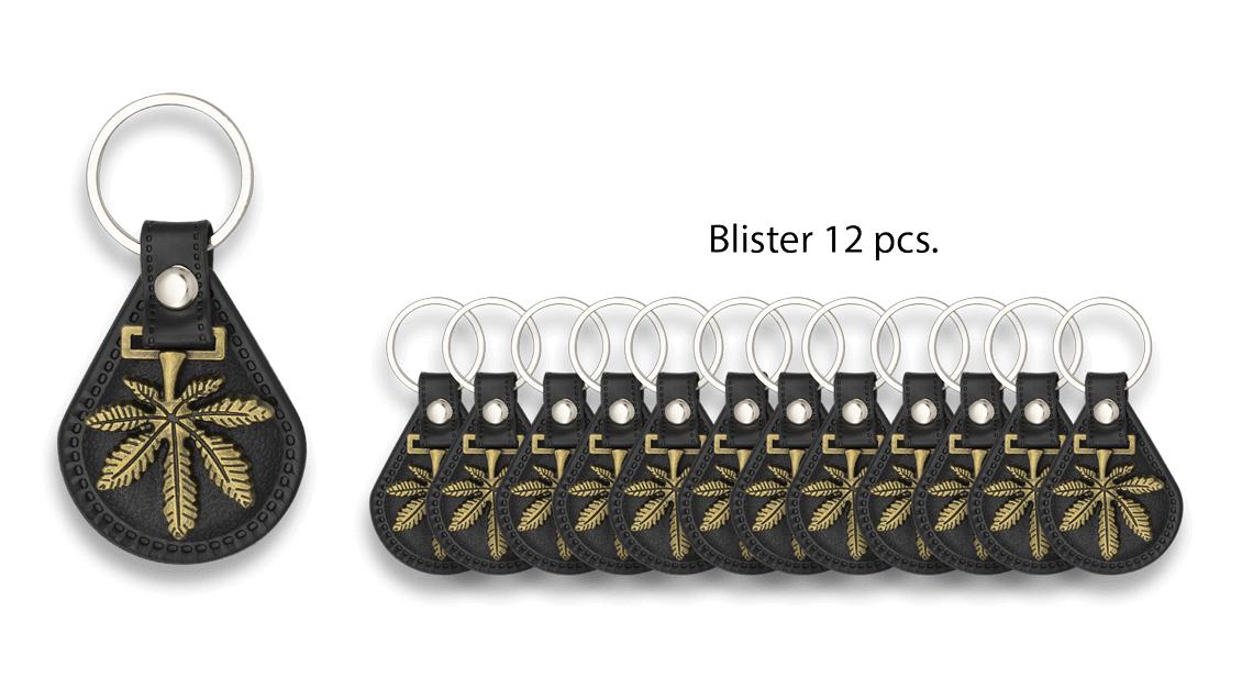 Blister de 12 unidades de chaveiro em forma de maconha