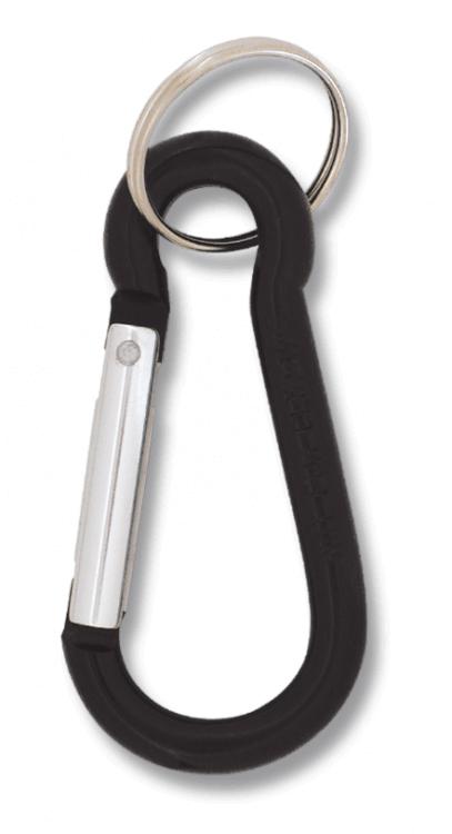 Mosquetões pretos de 8 cm apresentados em blister de 12 unidades