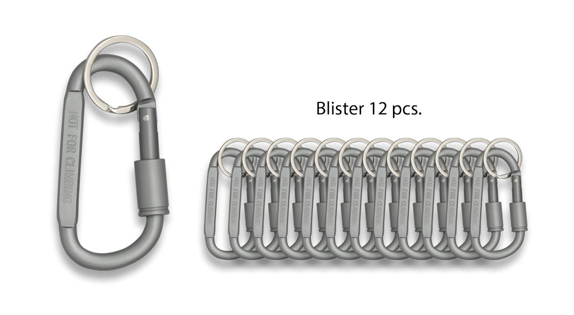 Porta-chaves com fecho lagosta em metal cinzento apresentado em b...