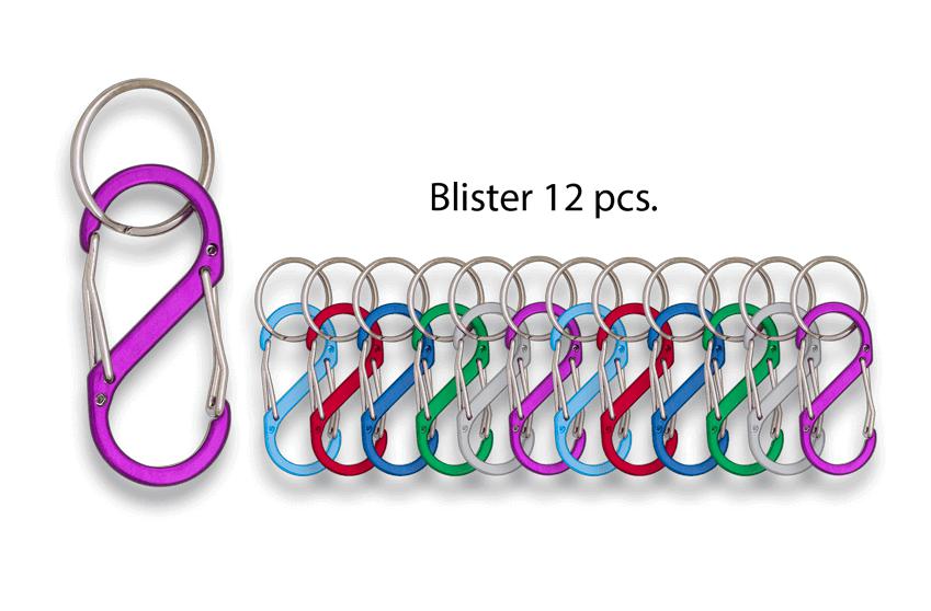 Figura oito mosquetões em cores sortidas de 9 cm em blister de 12...