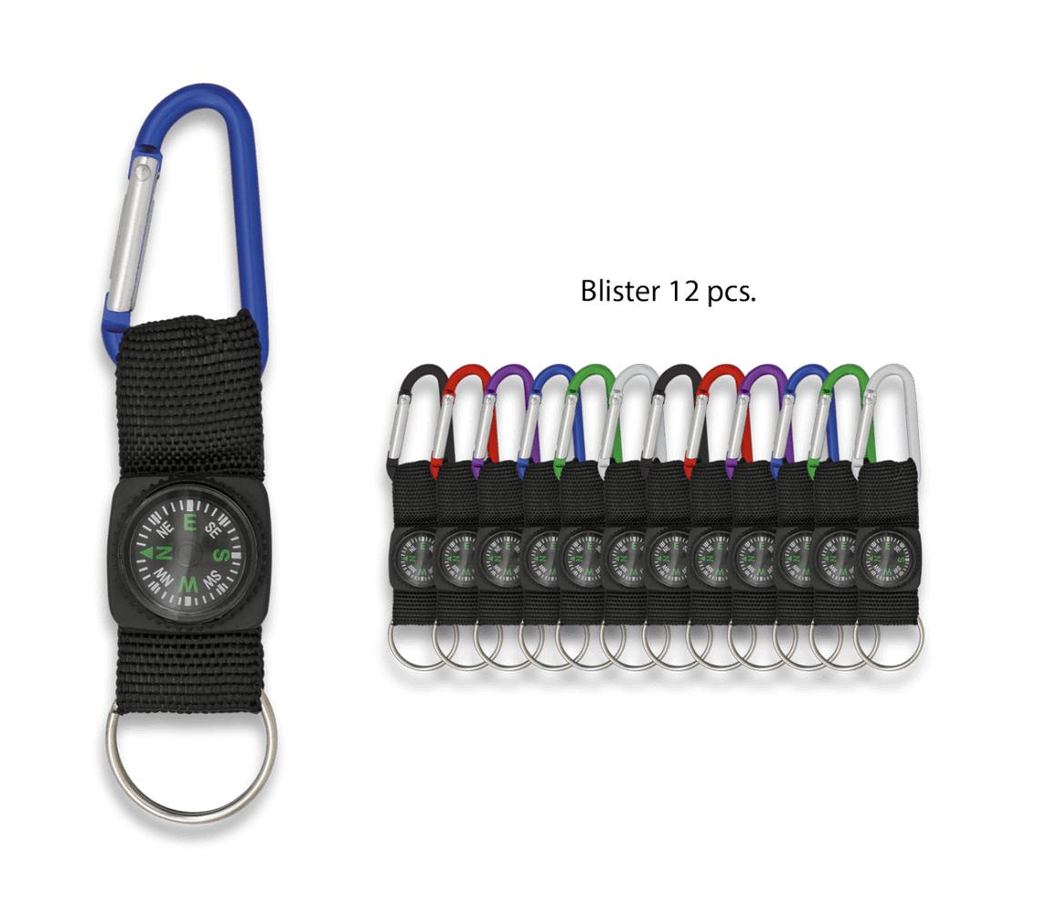 Porta-chaves mosquetão com bússola em cores sortidas e 11,5 cm ap...