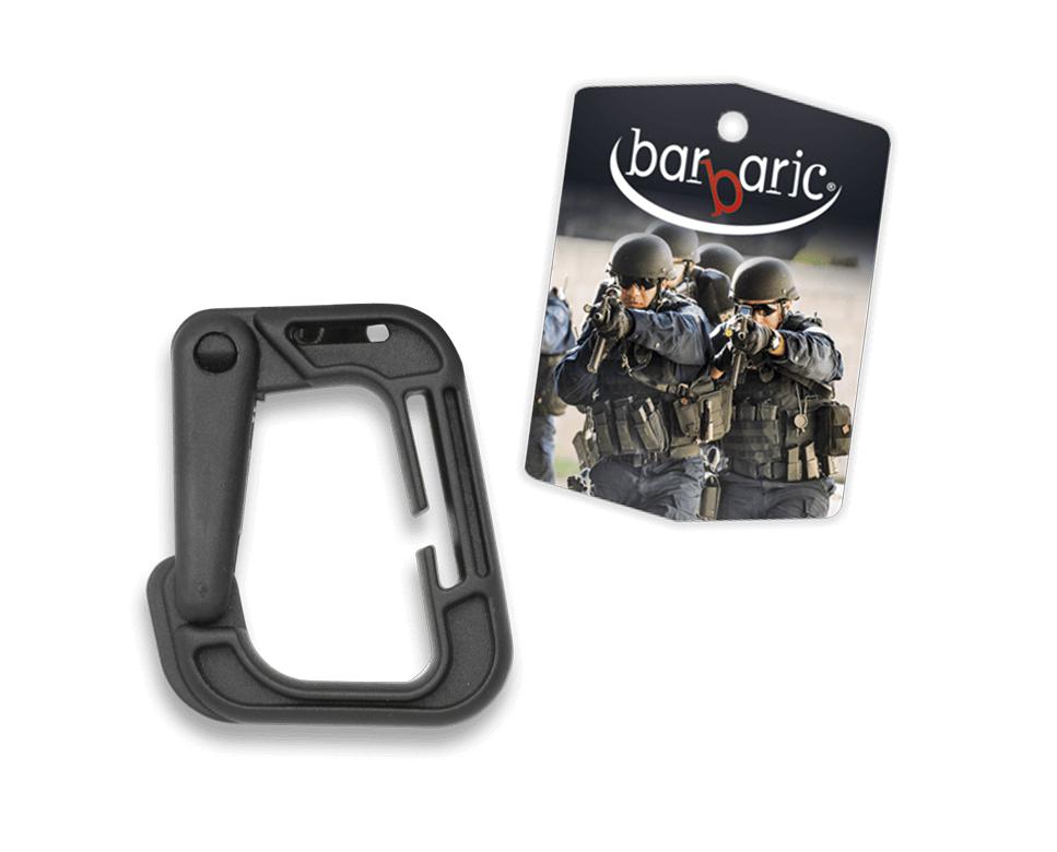 Mosquetão ABS preto com 5 cm de comprimento e 5,7 cm de largura