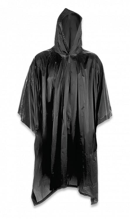 Poncho impermeable negro hecho de PEVA y peso de 145 gramos