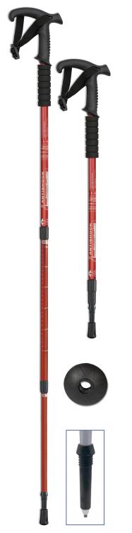 Bastón trekking rojo de tres posiciones, 64,5 cm, 100 cm y 135 cm
