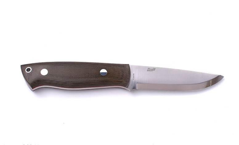 Bushcraft Brisa Trapper 95 scandi knife with green micarta handle and bushcraft sheath