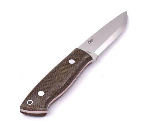 Cuchillo de Bushcraft Brisa Trapper 95 scandi con mango de micarta verde y acero Elmax y funda trapper