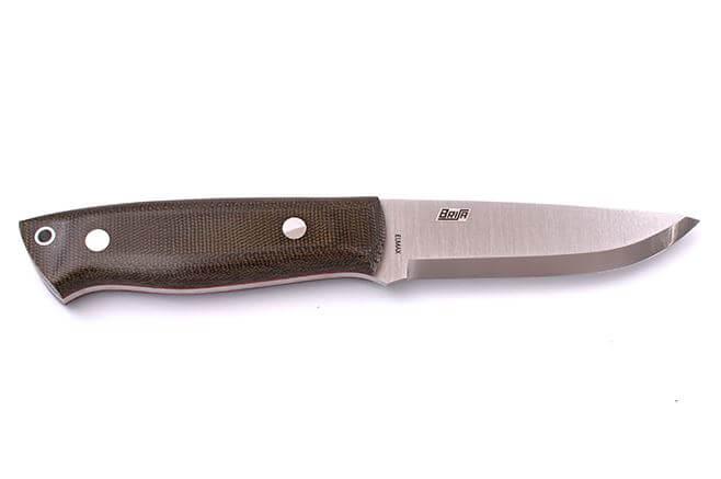 Cuchillo de Bushcraft Brisa Trapper 95 scandi con mango de micarta verde y acero Elmax y funda trapper
