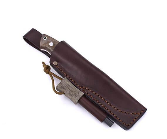 Cuchillo de Bushcraft Brisa Trapper 95 scandi con mango de micarta verde con acero Elmax y funda bushcraft con firesteel