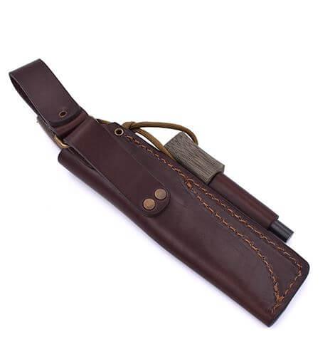 Cuchillo de Bushcraft Brisa Trapper 95 scandi con mango de micarta verde con acero Elmax y funda bushcraft con firesteel