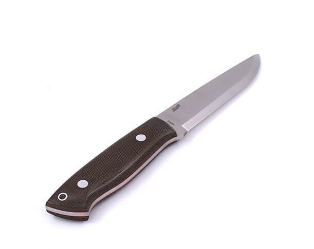 Brisa Trapper 115 scandi knife with green micarta handle with Elmax steel and bushcraft sheath