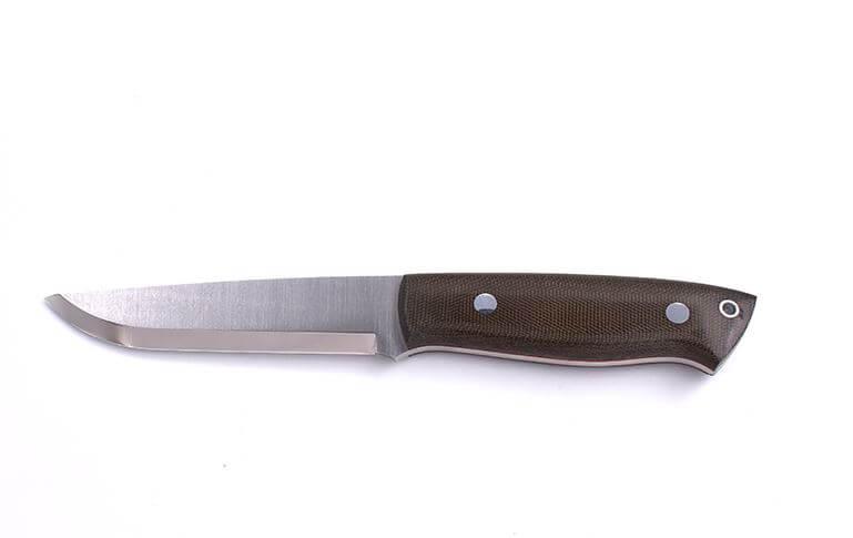 Brisa Trapper 115 scandi knife with green micarta handle with Elmax steel and bushcraft sheath