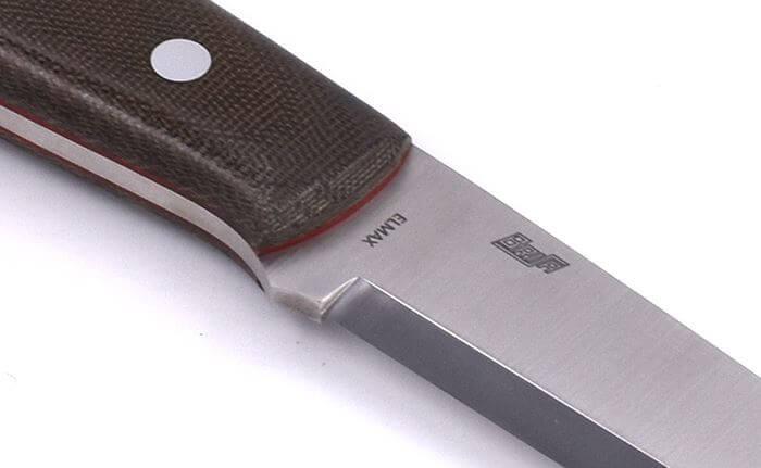 Brisa Trapper 115 scandi knife with green micarta handle with Elmax steel and bushcraft sheath