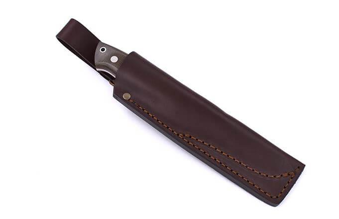 Brisa Trapper 115 scandi knife with green micarta handle with Elmax steel and bushcraft sheath