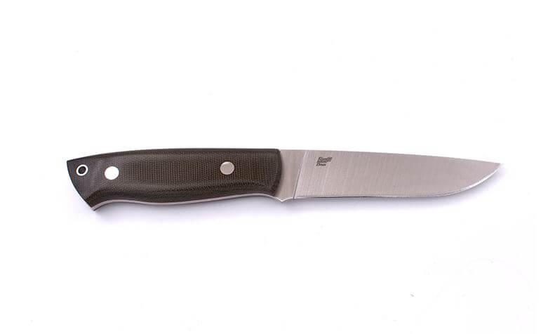Brisa trapper 115 con mango de micarta verde y hoja flat de acero Elmax con funda bushcraft