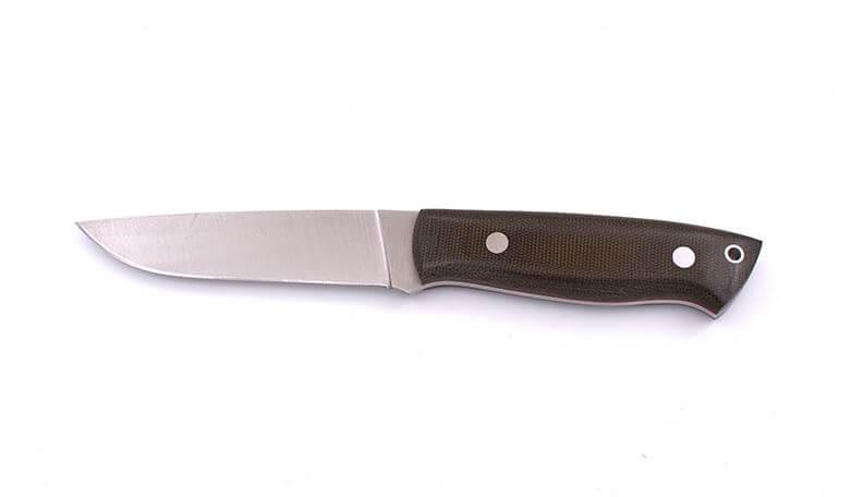 Brisa trapper 115 con mango de micarta verde y hoja flat de acero Elmax con funda bushcraft