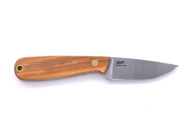 Cuchillo de cuello Brisa Necker 70 con puño de madera de olivo con funda de piel multiposición