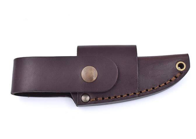 Cuchillo de cuello Brisa Necker 70 con puño de madera de olivo con funda de piel multiposición