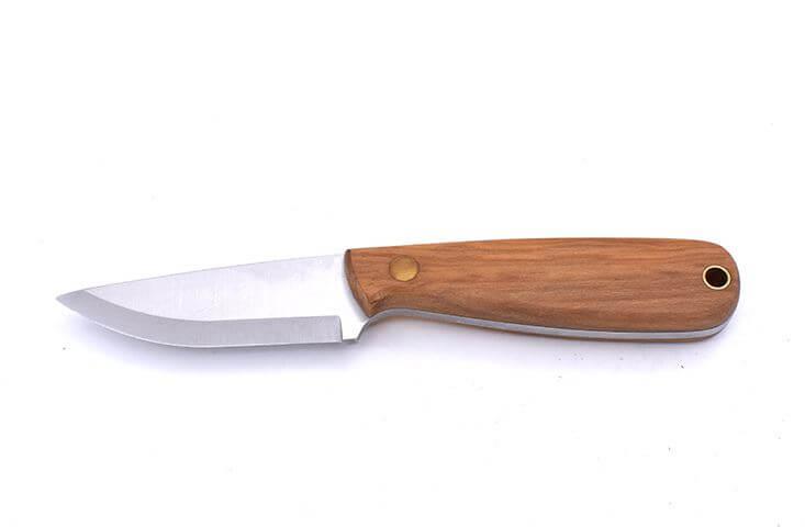 Brisa Necker 70 Scandi neck knife with olive wood handle and multicarry sheath