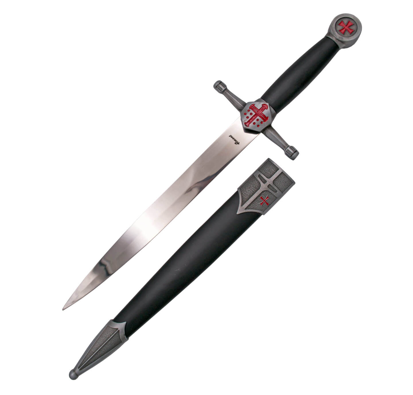 Adaga antiga com cabo preto decorado com cruzes vermelhas