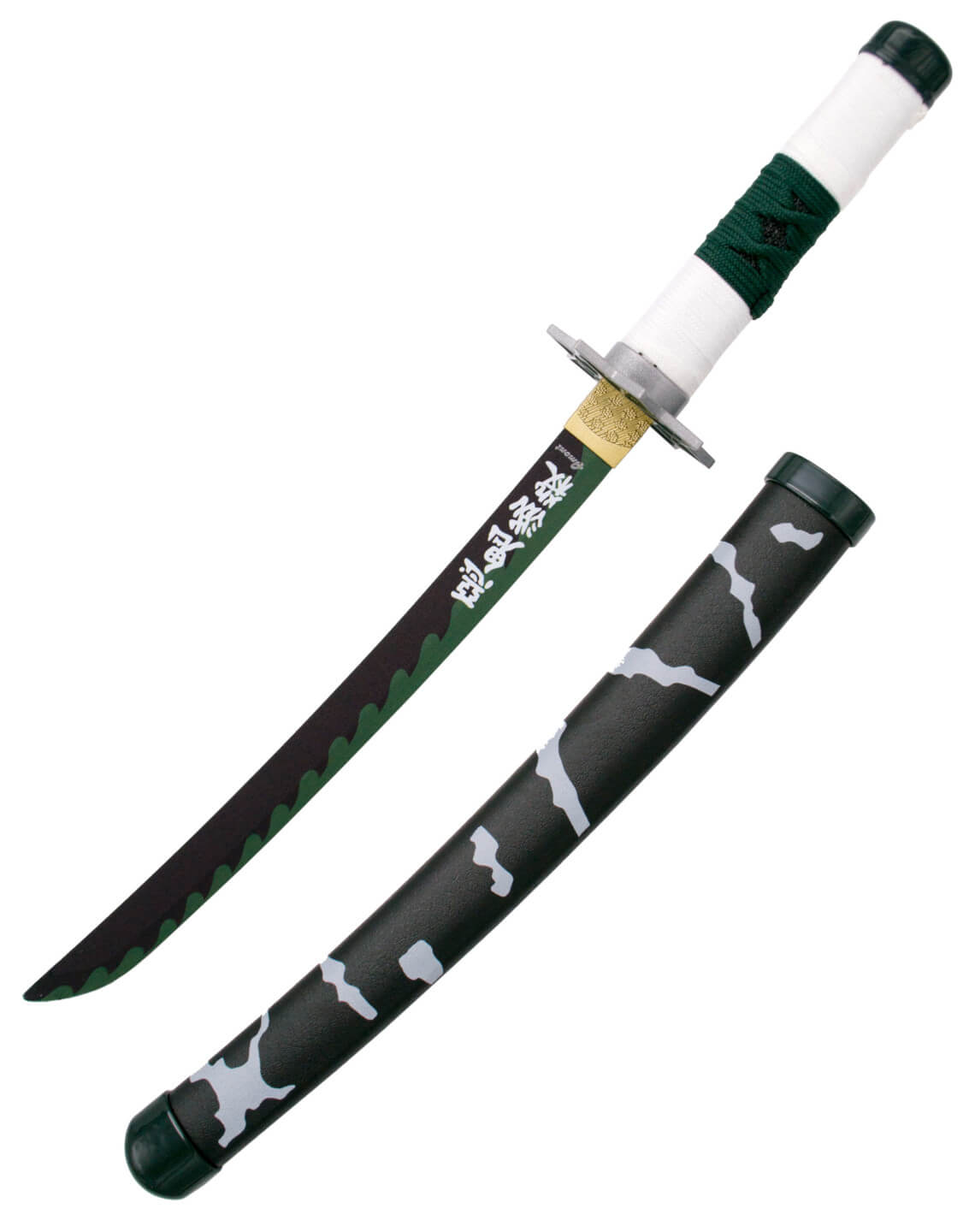 Mini Katana blanca, negra y verde de Shinazugawa Sanemi