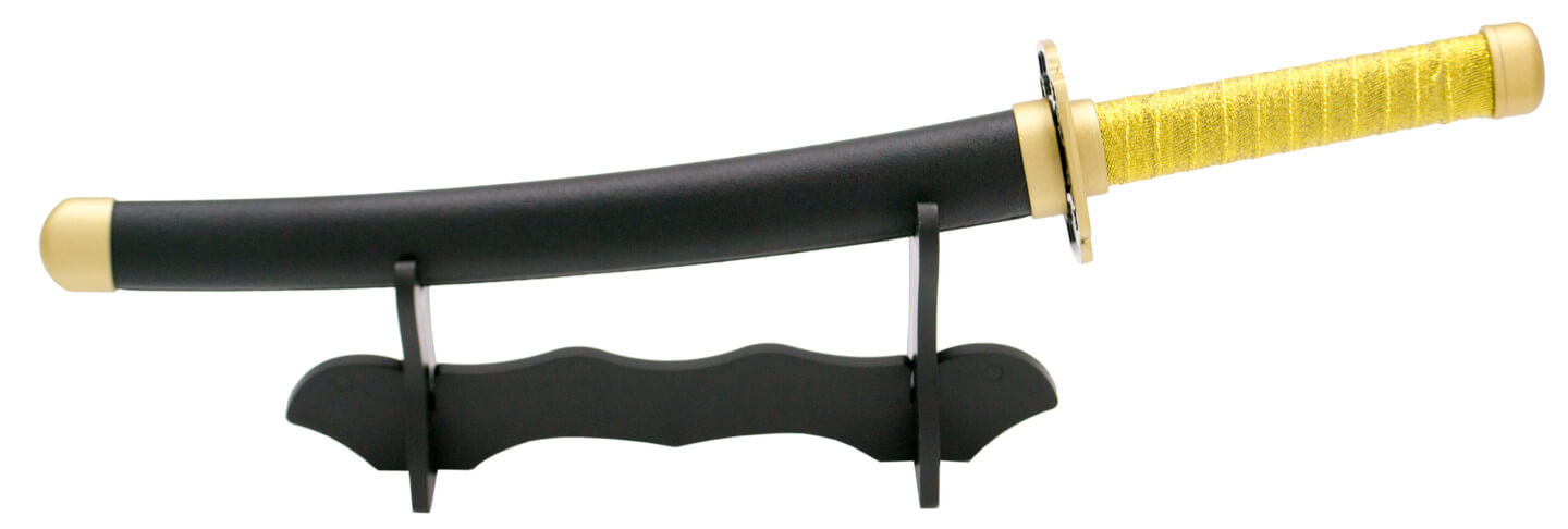 Mini katana Yoriichi Tsugikuni preto, vermelho e dourado