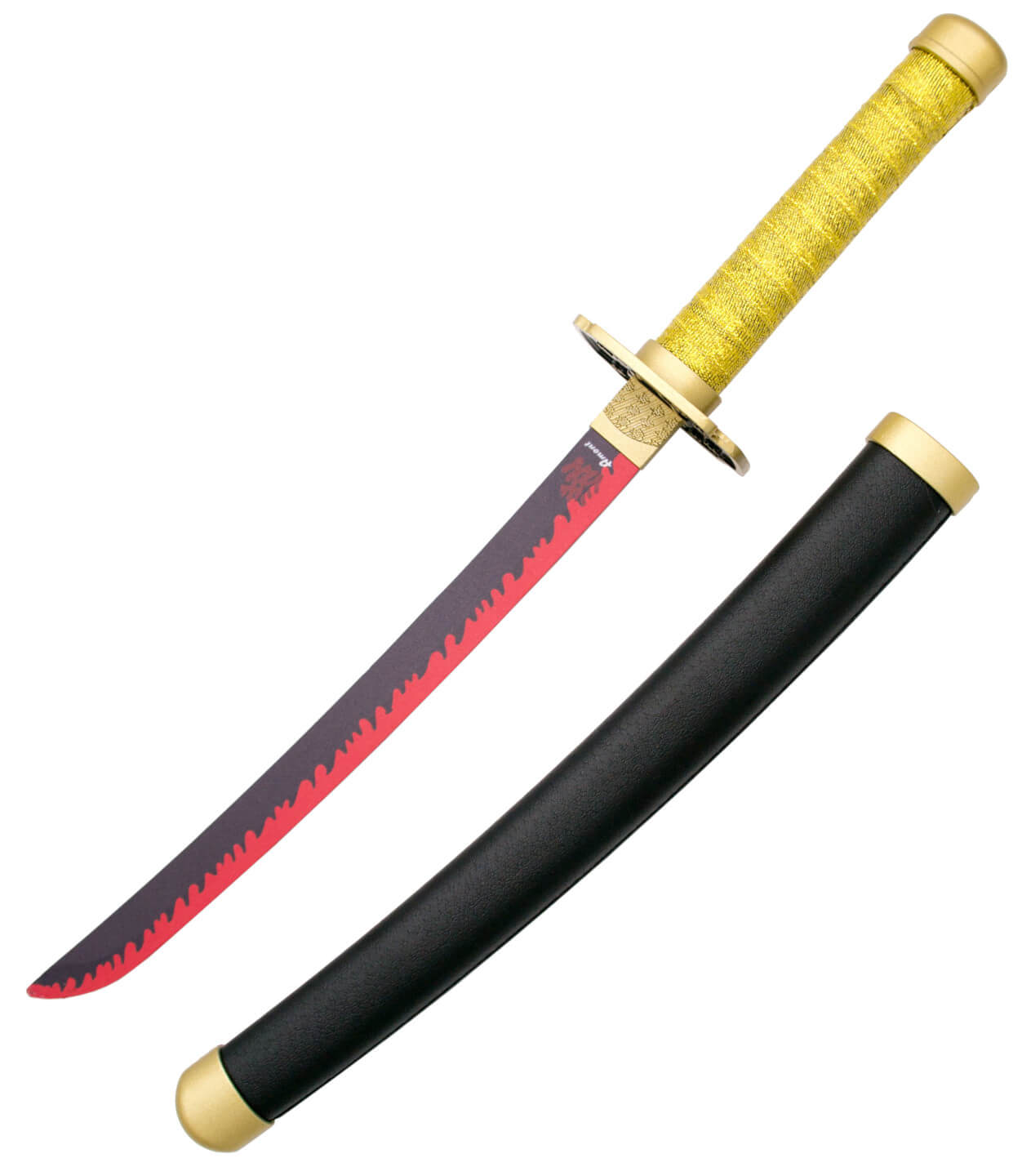 Mini katana Yoriichi Tsugikuni preto, vermelho e dourado
