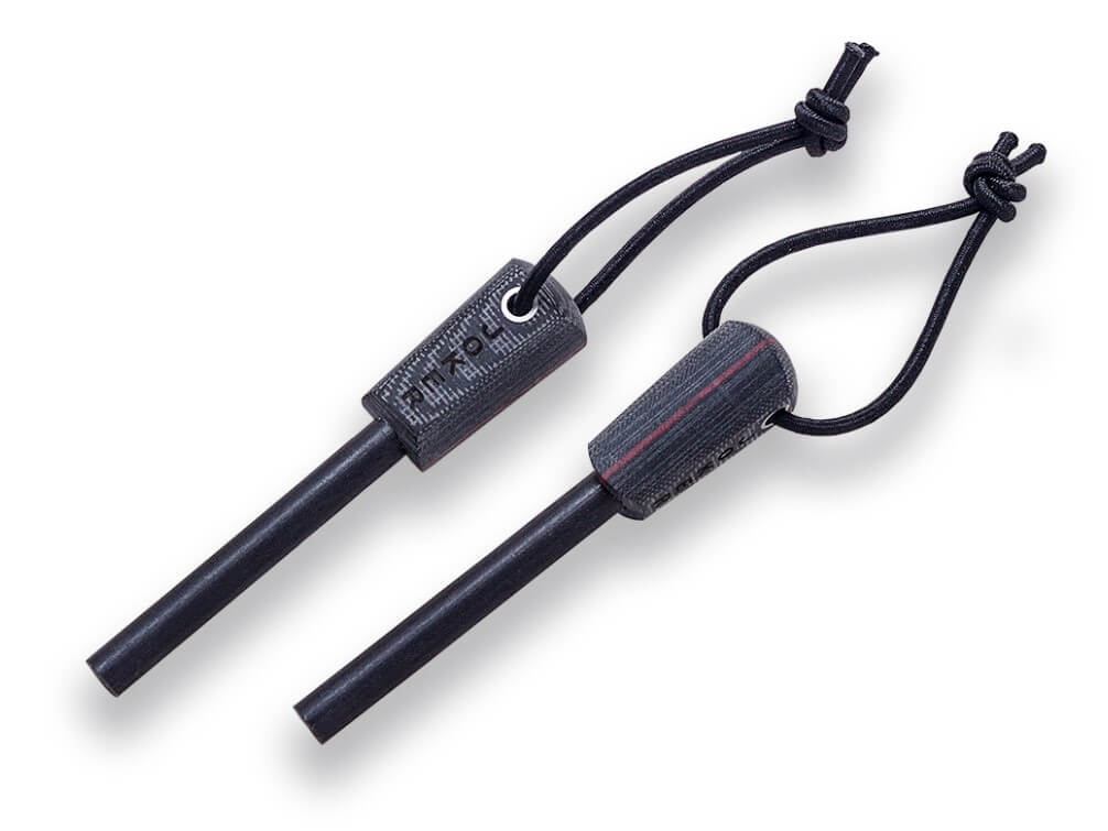 Faca bushcraft Joker Erizo TS1 com cabo de micarta preta e pederneira