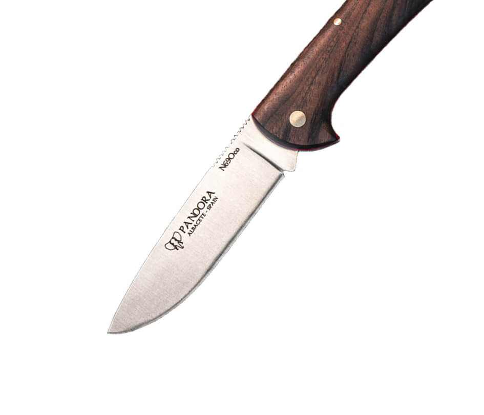 Navaja Cudeman Pandora con mango de madera de nogal y acero Böhler N690Co con funda de cuero marrón