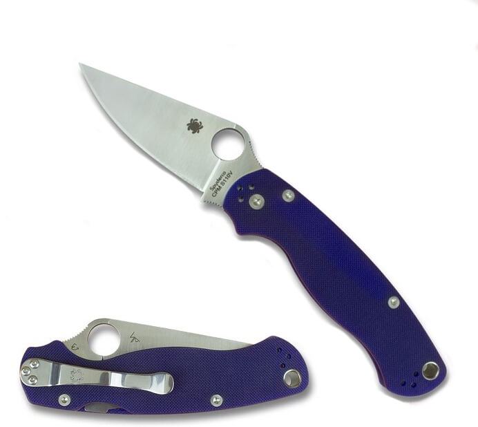 Spyderco Para Military 2 mit blauem G10-Griff und Klinge aus CPM S110V-Stahl