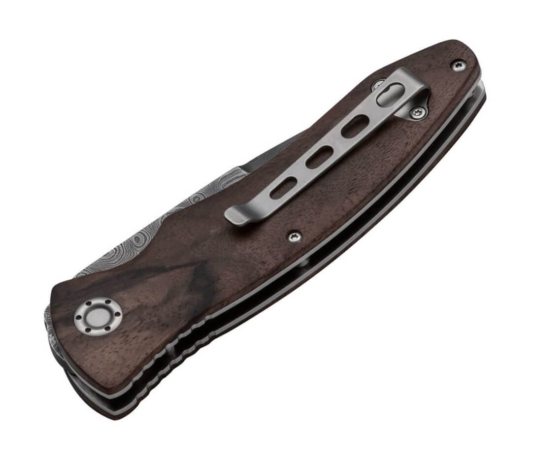 Boker Tirpitz-Damast Wood 42 collection couteau de poche avec lame damas et manche en noyer