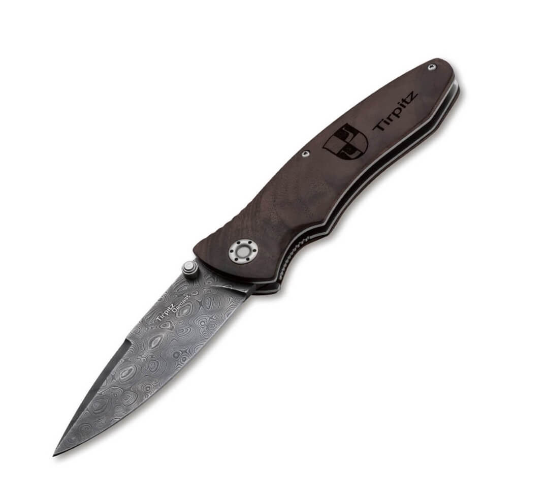 Navaja de colección Boker Tirpitz-Damast Wood con hoja de damasco...