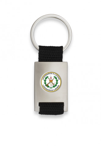 Chaveiro em forma de retângulo cromado com fita preta