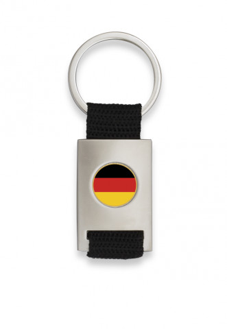 Chaveiro em forma de retângulo cromado com fita preta