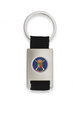 Verchromter rechteckiger Schlüsselanhänger mit schwarzem Band