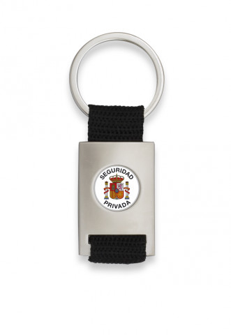 Chaveiro em forma de retângulo cromado com fita preta
