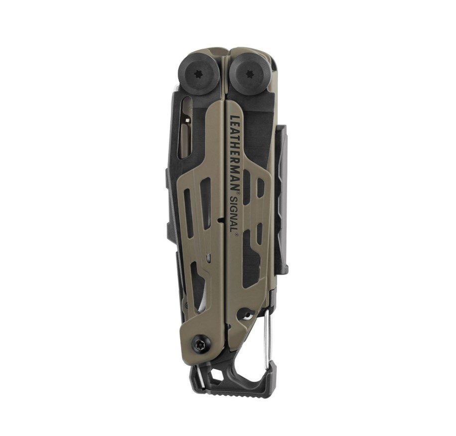 Multiherramienta Leatherman Signal con mango color arena coyote y accesorios negros con 19 usos