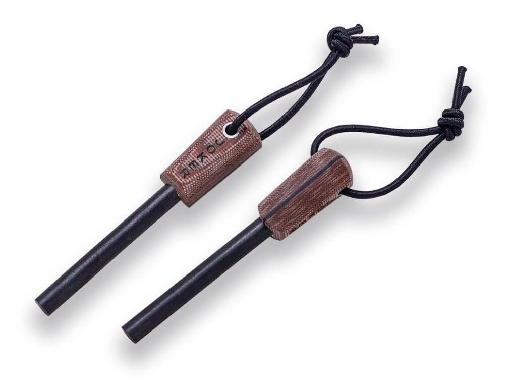 Faca de uma peça Erizo TS1 com cabo de micarta marrom e bainha de kydex com pederneira