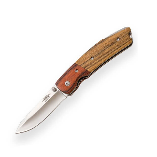 Navaja de bolsillo JKR con mango de zebrano y madera roja